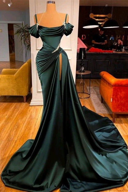 Mermaid Strapless Red Long Slit Prom Dress Evening Dresses P1092