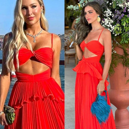 Chiffon Prom Dress Spaghetti Strap Floor Length Sleeveless Formal Evening Dresses P1155