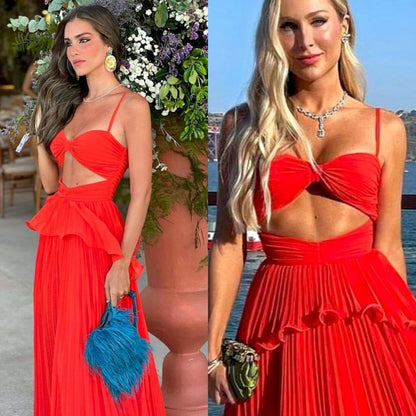 Chiffon Prom Dress Spaghetti Strap Floor Length Sleeveless Formal Evening Dresses P1155