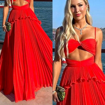 Chiffon Prom Dress Spaghetti Strap Floor Length Sleeveless Formal Evening Dresses P1155