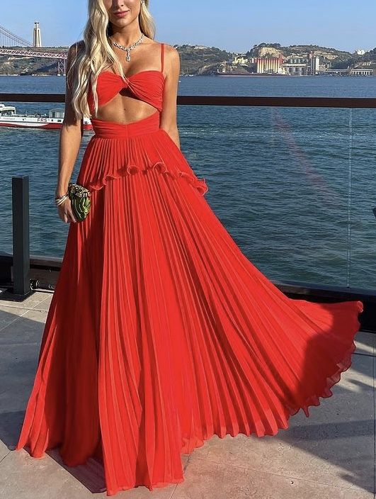Chiffon Prom Dress Spaghetti Strap Floor Length Sleeveless Formal Evening Dresses P1155