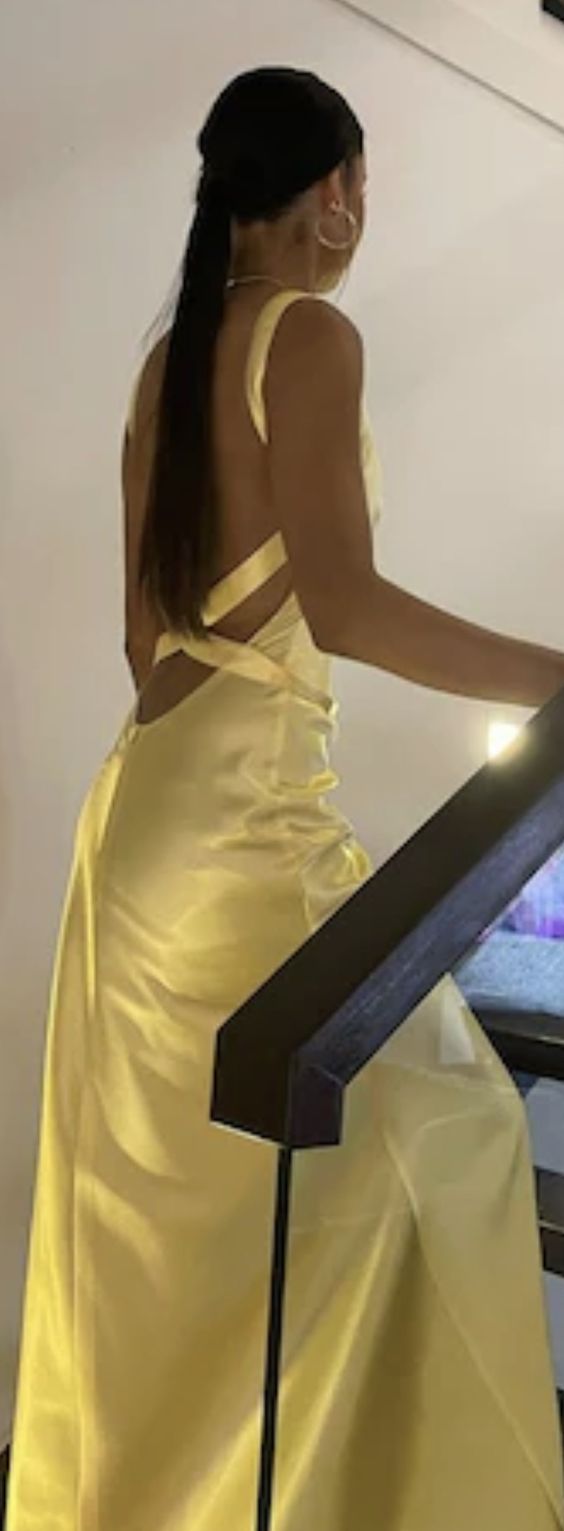 Simple Mermaid Straps Yellow Backless Long Prom Dress P1669