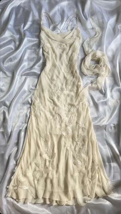 Sexy Sheath Straps Chiffon Ivory Long Prom Dresses P1765