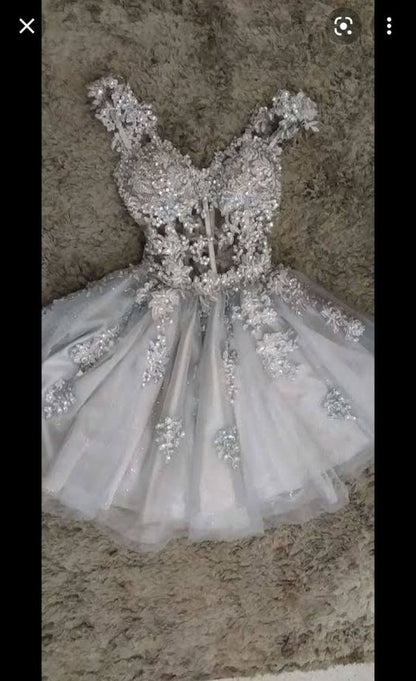 Simple A line 18th Birthday Dresses Short Gray Birthday Outfits P1814