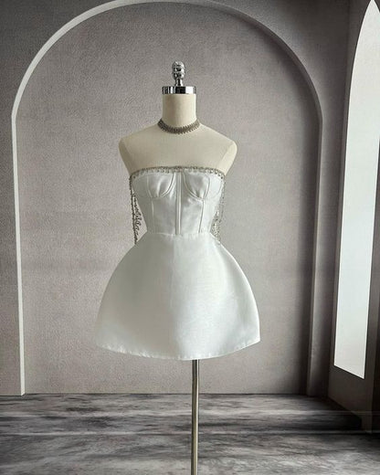 Simple A Line Strapless White Homecoming Dress 16th Birthday Outfits P1834