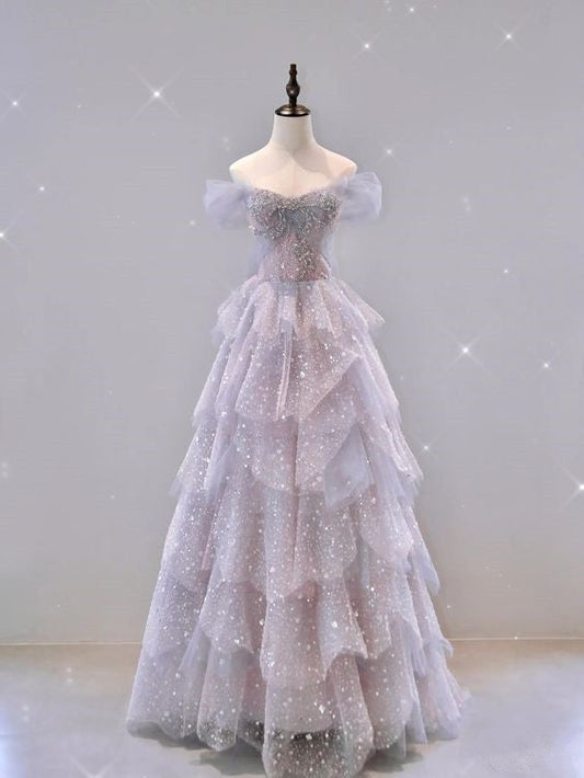 Ball Gown Off The Shoulder Tulle Prom Dresses Evening Dress P2032
