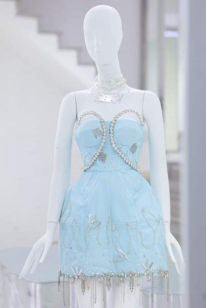 vintage a-line blue homecoming dress 18th birthday outfits P2066
