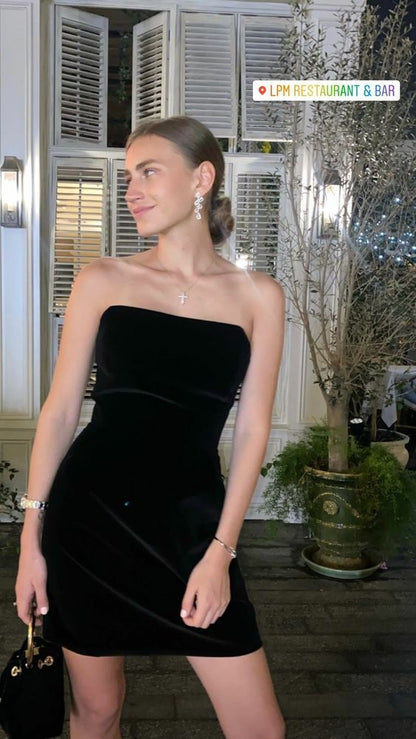 simple a line black strapless velvet homecoming dress 18th birthday outfits P2169