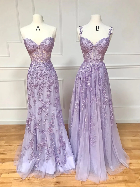 Simple Long Purple Lace Prom Dresses Evening Dress P2192