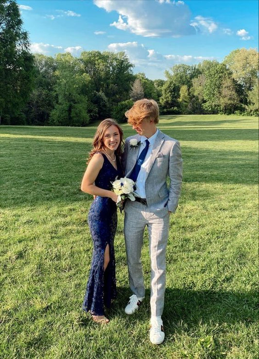 Mermaid V neckline Navy Blue Long Prom Dresses Formal Dress P2210