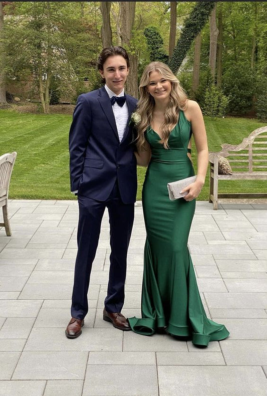 Simple Mermaid Green Backless Long Prom Dresses Formal Dress P2221