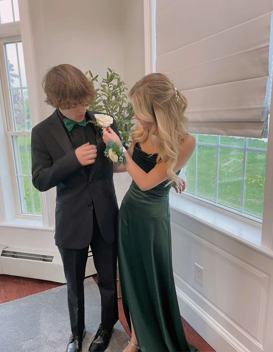 Elegant Mermaid Green Velvet Long Prom Dresses Formal Dress P2224