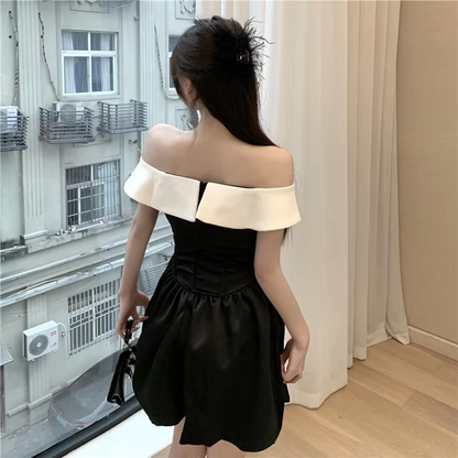 Sexy A line Off The Shoulder Black Short Homecoming Dress P2256