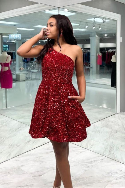 Simple A line Short Royal Blue Sequins Homecoming Dress P2287