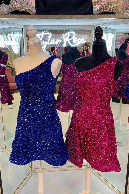 Simple A line Short Royal Blue Sequins Homecoming Dress P2287