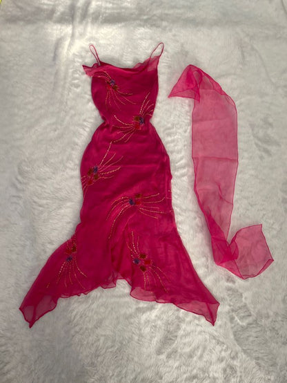 Beautiful A line Spaghetti Straps Pink Chiffon Prom Dress P2302