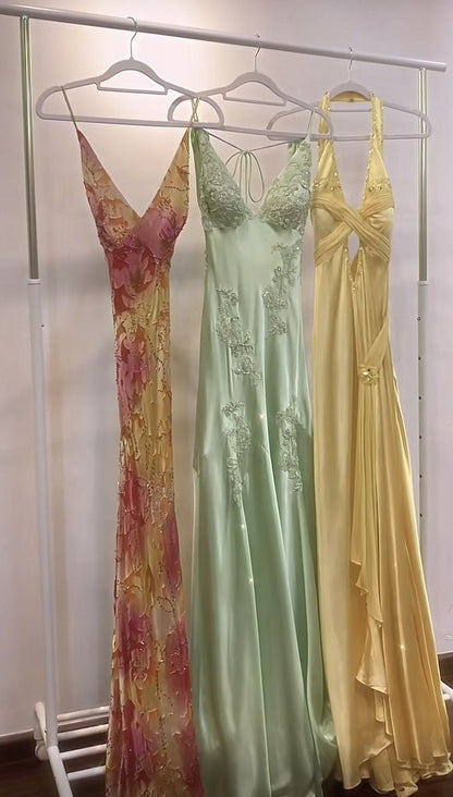 Chic Mermaid Spaghetti Straps Pink Satin Evening Dress Long Prom Dresses P2360