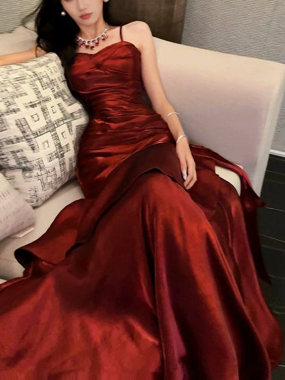 Modest Mermaid Spaghetti Straps Long Prom Dresses Birthday Party Dress Evening Gowns P2357