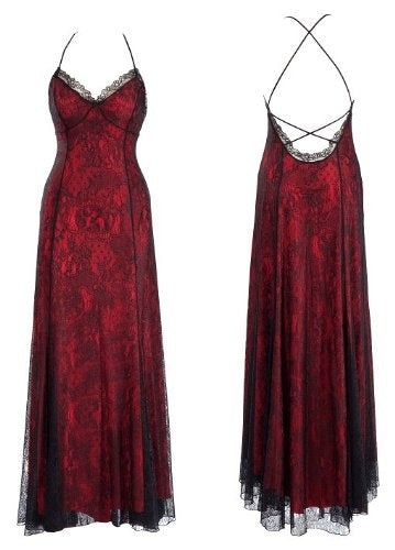 Pretty A Line Halter Red Floor Length Evening Dress Lace Prom Dresses P2382