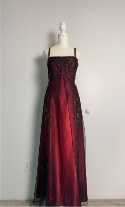 Sexy A Line Spaghetti Straps Burgundy Long Evening Dress Party Dress Prom Dresses P2412