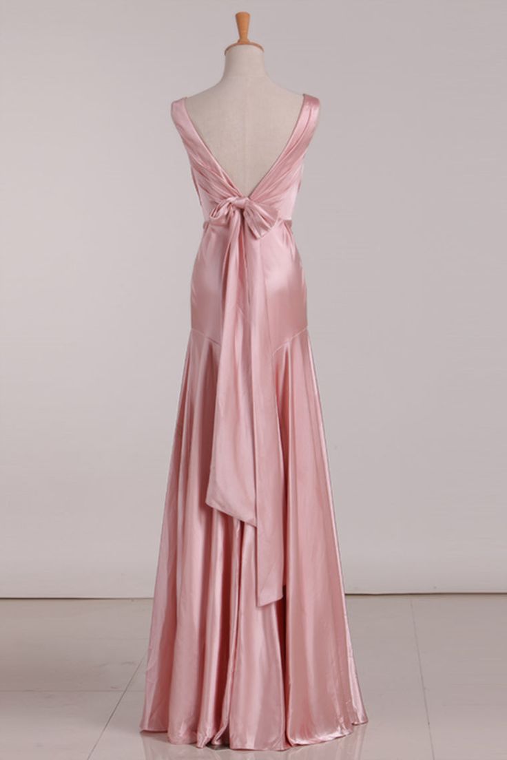 Vintage Mermaid V Neckline Pink Satin Long Prom Dresses Party Evening Dress P2456