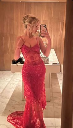 Beautiful Spaghetti Straps Birthday Party Dresses Red Lace Prom Dresses P691