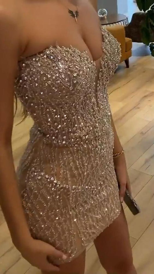 Sexy Strapless Champagne Birthday Dresses Bling Birthday Outfits P793