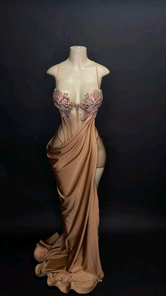 Sexy Mermaid Straps Slit Velvet Prom Dress P985