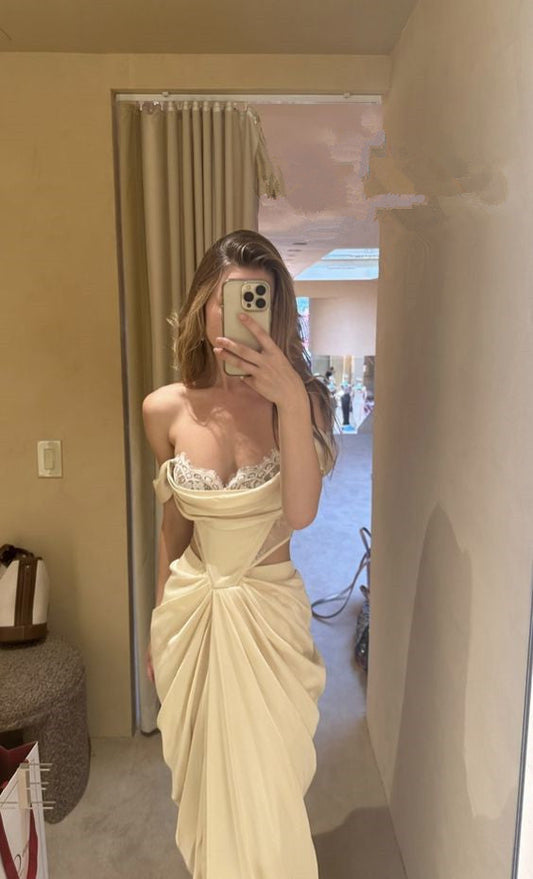 Sexy Mermaid Strapless Long Chiffon Prom Dress P986