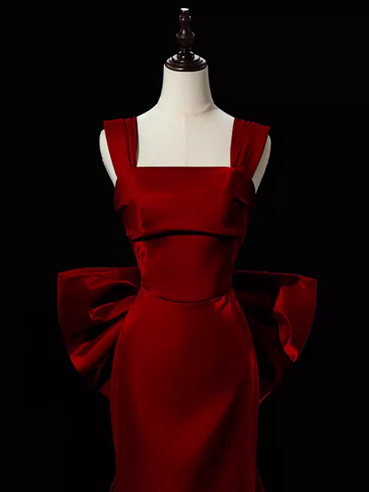 Modest Mermaid Straps Long Sleeveless Red Prom Dresses P1231