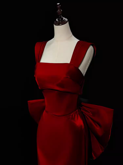 Modest Mermaid Straps Long Sleeveless Red Prom Dresses P1231