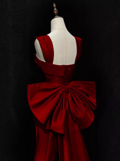 Modest Mermaid Straps Long Sleeveless Red Prom Dresses P1231