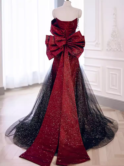 Mermaid Strapless Long Burgundy Prom Dress P1421