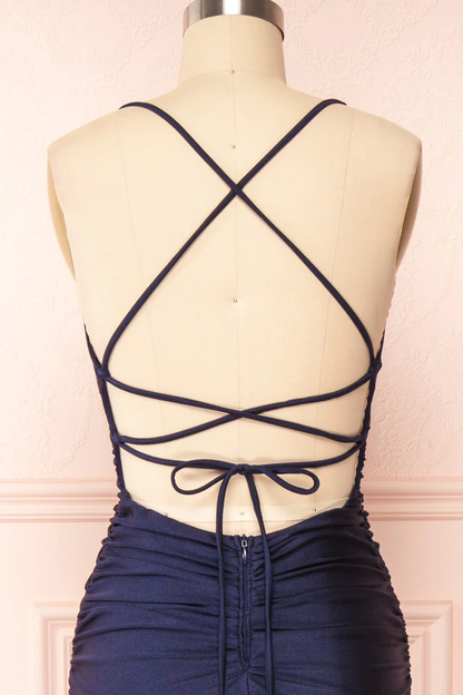 Sexy Mermaid Halter Sleeveless Navy Blue Long Prom Dresses P497