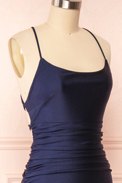 Sexy Mermaid Halter Sleeveless Navy Blue Long Prom Dresses P497
