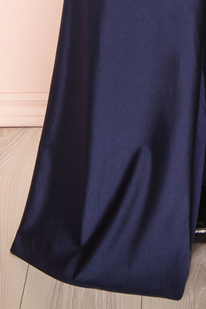 Sexy Mermaid Halter Sleeveless Navy Blue Long Prom Dresses P497