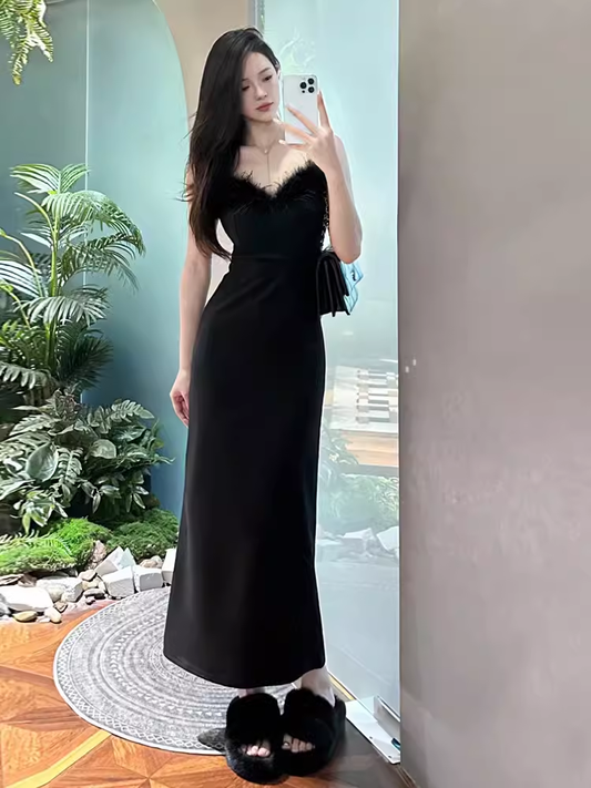 Mermaid Sweetheart Long Black Velvet Prom Dresses P1919