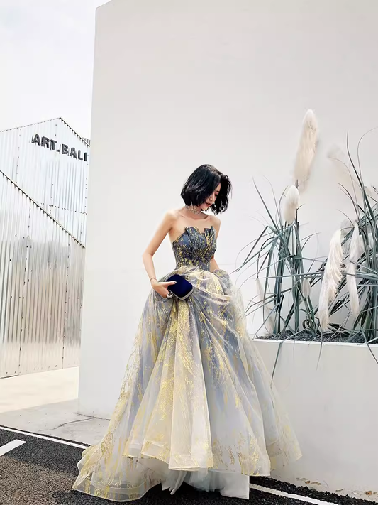 Ball Gown Strapless Sequin Prom Dresses Long Evening Dress P2024