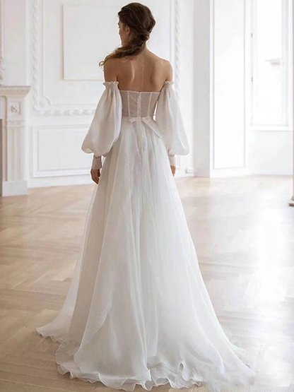 A line White Long Organza Prom Dress Formal Dresses P2202