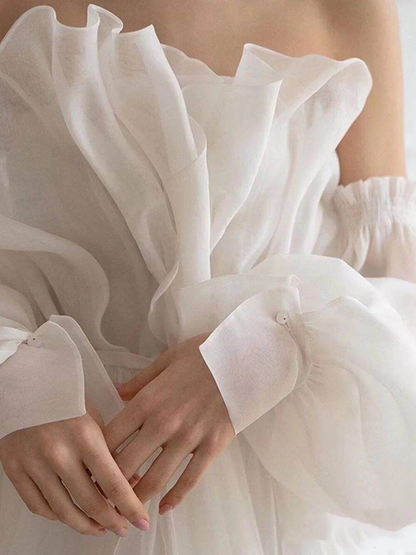 A line White Long Organza Prom Dress Formal Dresses P2202