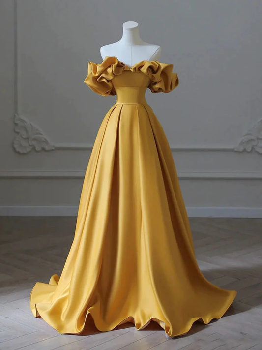 Yellow Off Shoulder Long Formal Evening Dresses Prom Dress P2205