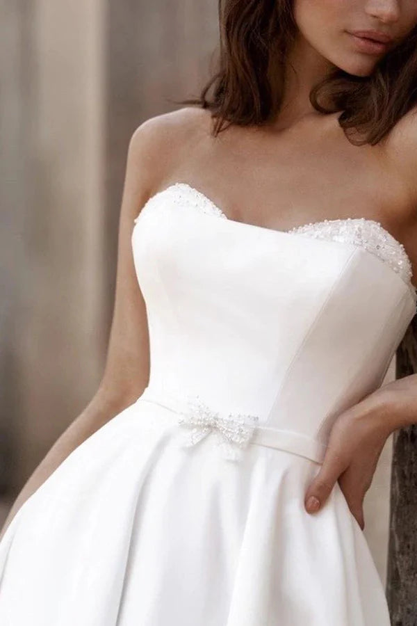 A line Sweetheart White Satin Hall Leisure Wedding Dress Country Style Bridal Dress