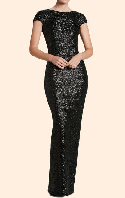 Simple Sleeves Sequin Long Bridesmaid Dress