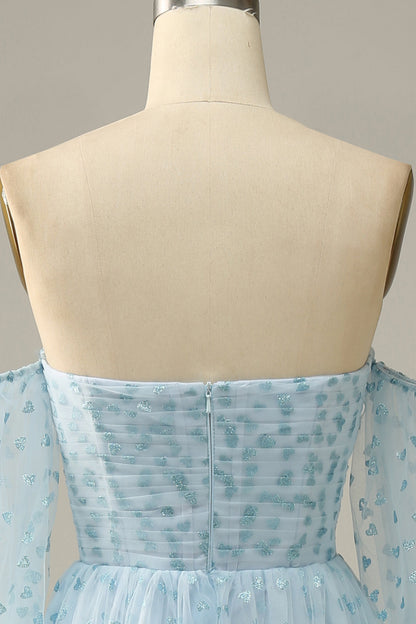 Sky Blue Off The Shoulder Prom Dress Long