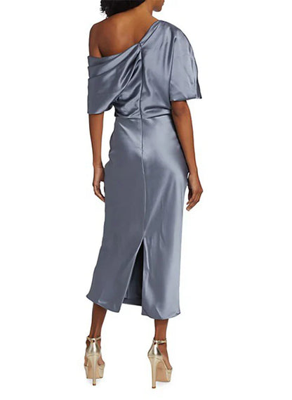 Tight fit/straight cut off shoulder mother of the bride dress