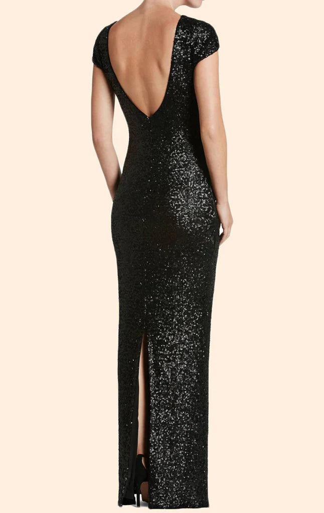 Simple Sleeves Sequin Long Bridesmaid Dress
