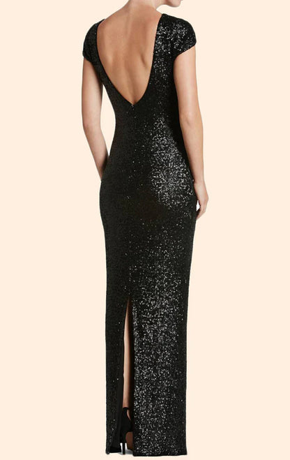 Simple Sleeves Sequin Long Bridesmaid Dress
