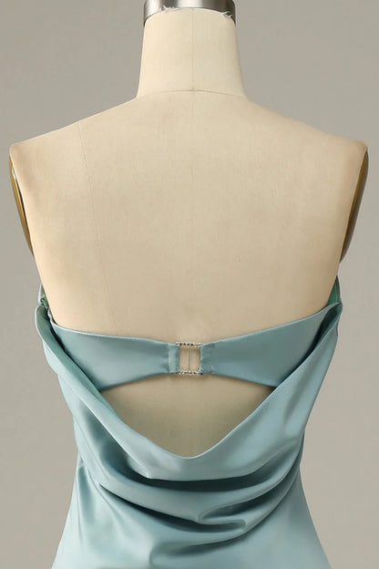 Grey blue satin fishtail bridesmaid dress