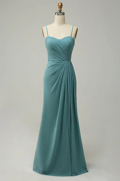 A Line Strap powder blusher Long Bridesmaid Dress