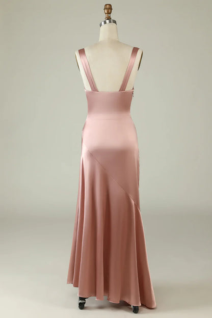 Pink slit asymmetrical bridesmaid dress